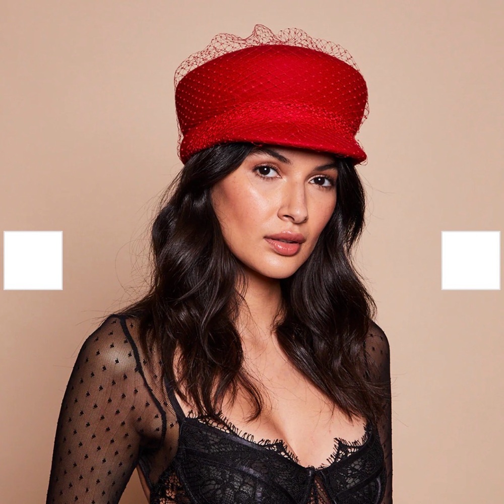 Eugenia Kim Elegant Red Women's Hat with vail